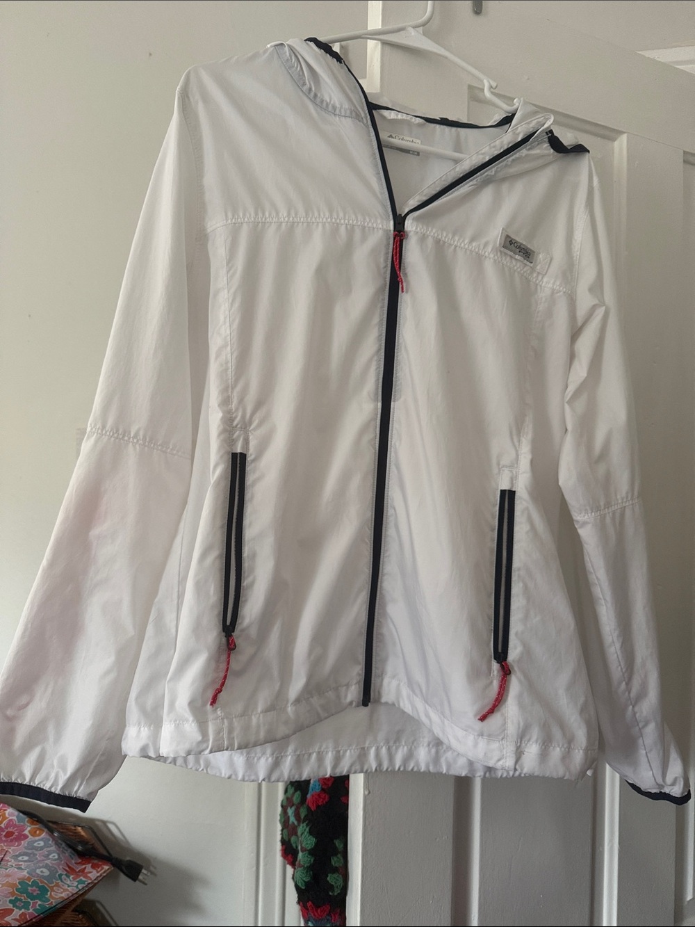 Columbia White Jacket with Red Logo and Black Trim